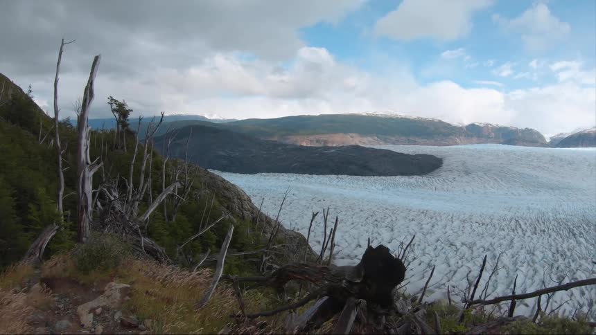 Frozen surface of a lake in the mountains