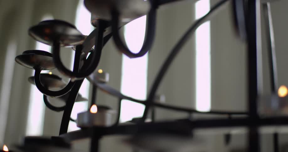 A closeup of a lighted candelabra