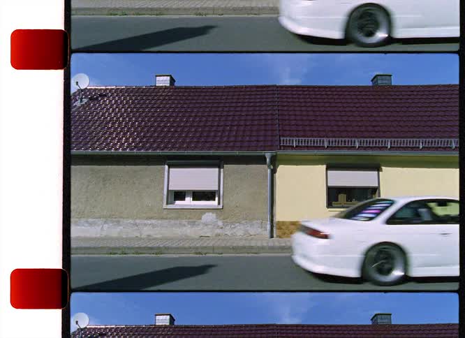 A car driving down a road
