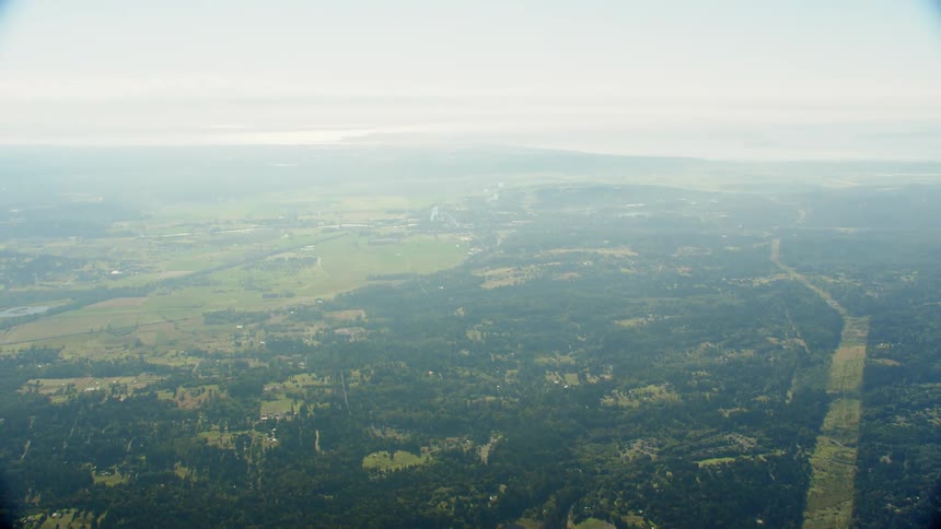 Fog covers forest and plains under overcast sky