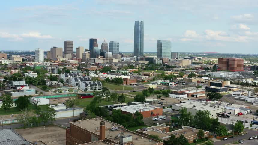 Aerial view of the skyscrapers on the city downtown skyline at daytime