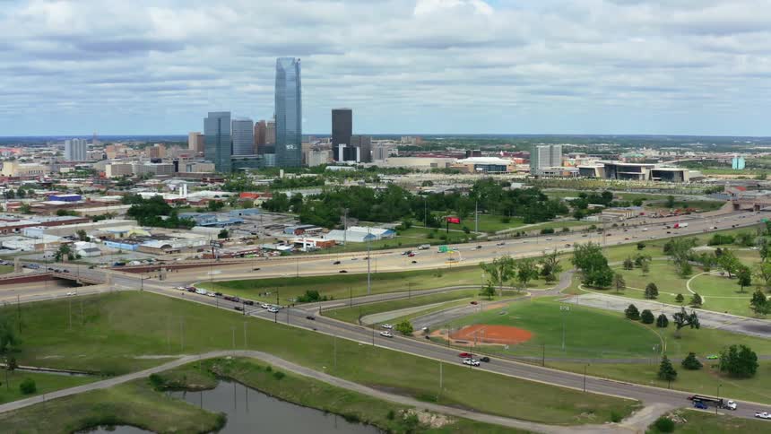 An aerial view of a city