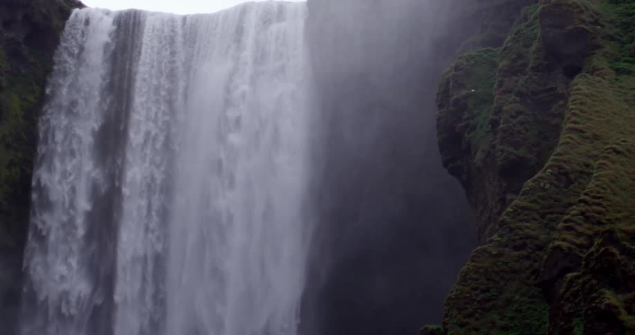 Top level view of a waterfall dropping water below