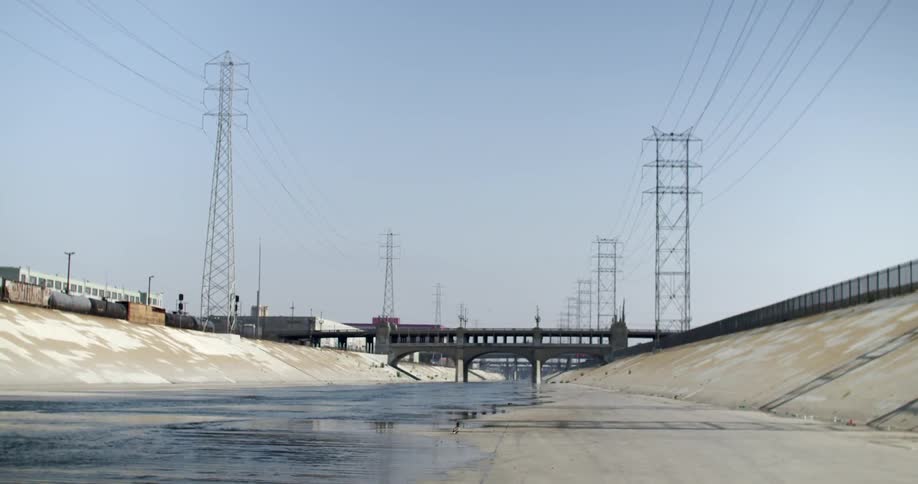 Man-made river way in a city on a clear day