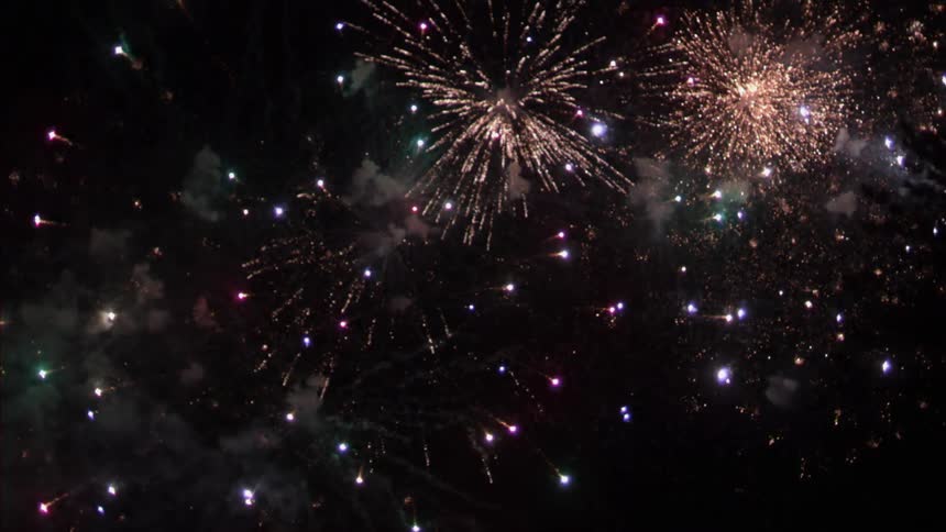 Fireworks going off in the black night sky