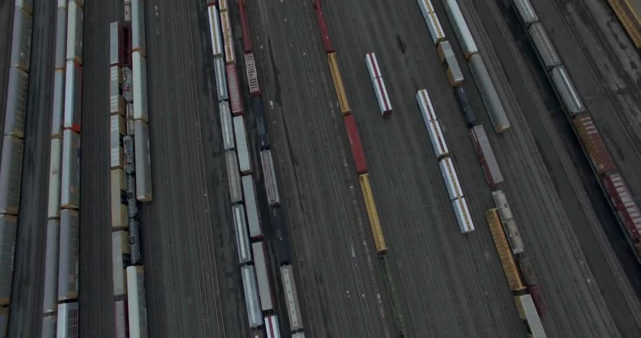 Aerial view of trains parked in a station
