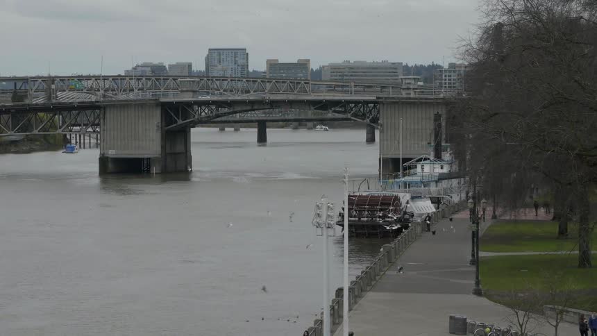 Aerial view of a river in an urban area