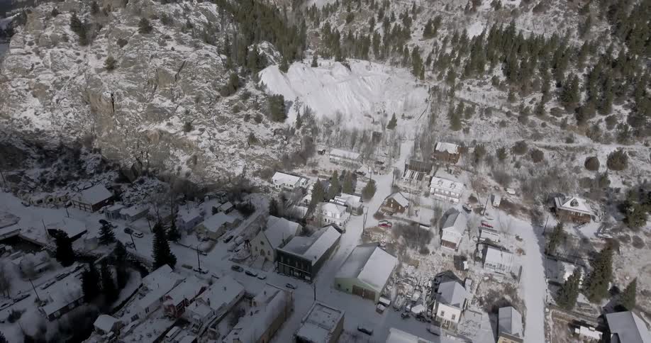 A snow covered village in the winter