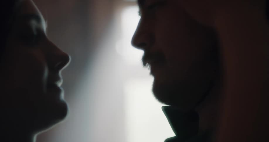 Husband is kissing his wife indoors during the daytime