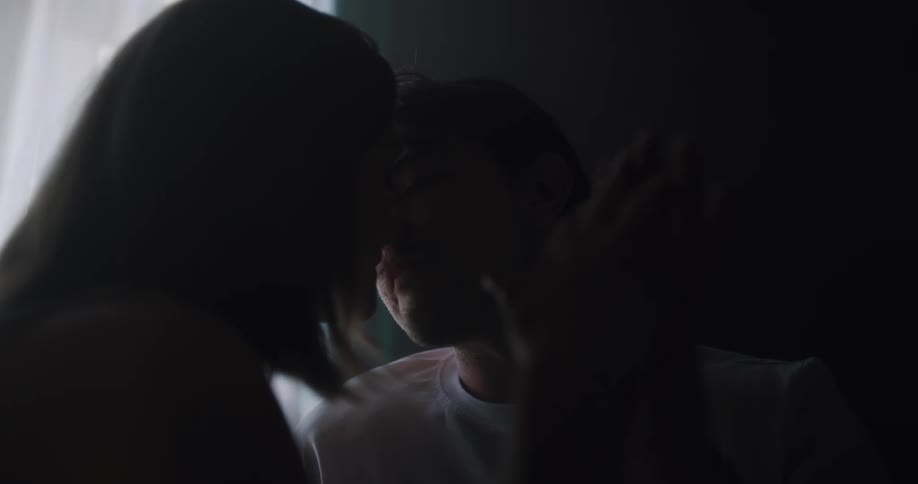 A couple make out in the bedroom