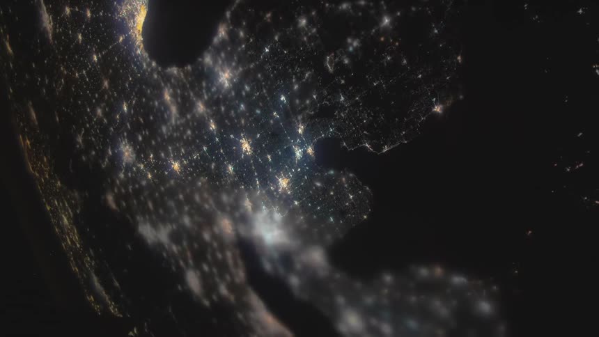 City lights on the continents of planet earth seen from orbit at night