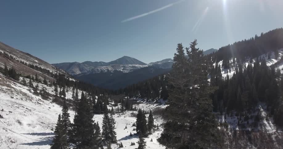 View of a snowy valley on a very clear day