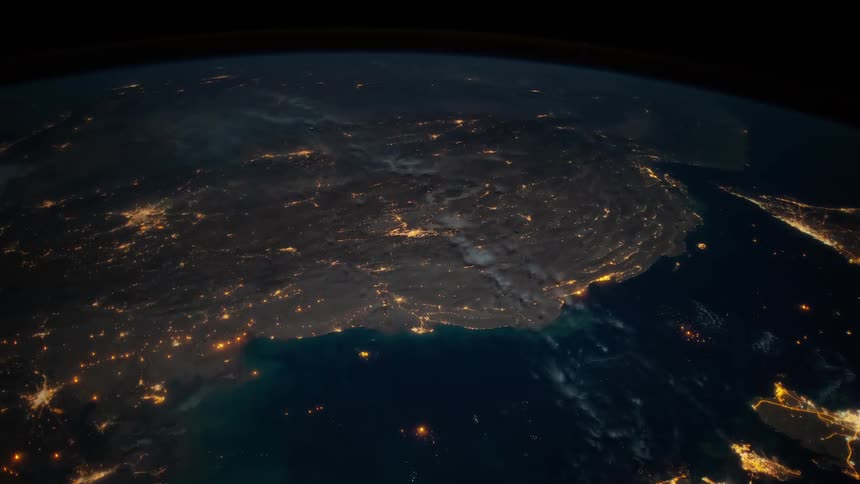 City lights on the continents of planet earth seen from orbit at night