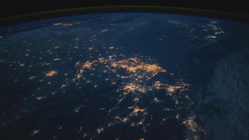The planet earth with clouds lights and atmosphere with space in the background