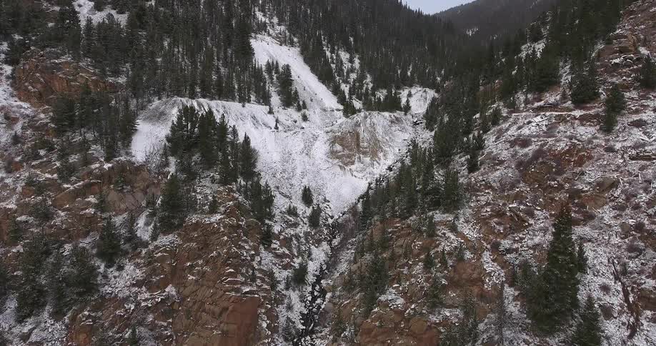 Aerial footage of a wintry mountain landscape
