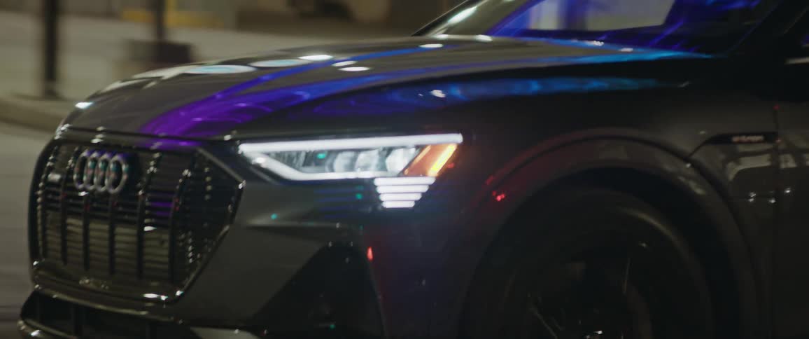 A car is traveling at night