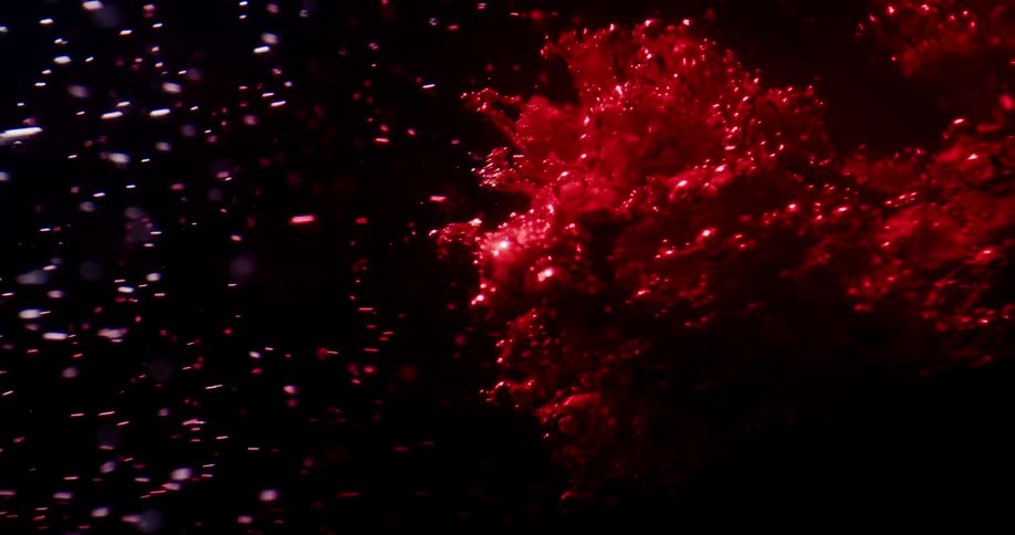 Red ink flowing over flowers surrounded by air bubbles underwater
