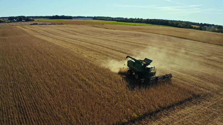 A tractor is plowing a wheat field