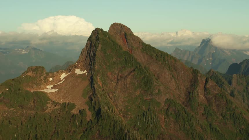 Aerial view of mountains are displayed at dusk
