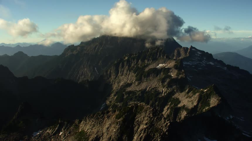 Aerial view of steep rocky mountains