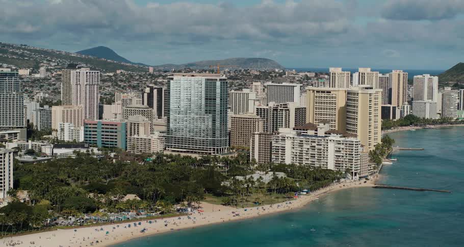 Aerial view of a beach is displayed in spring