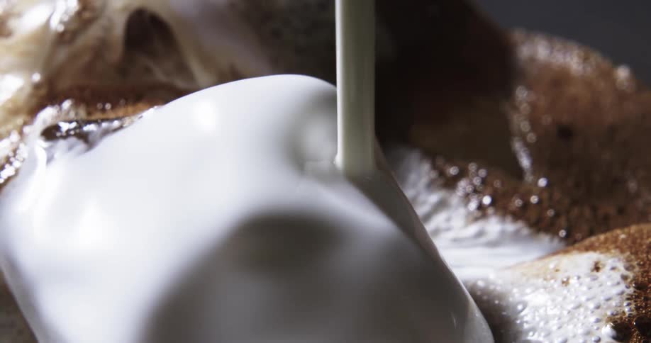Ice coffee with milk and bubbles in a glass