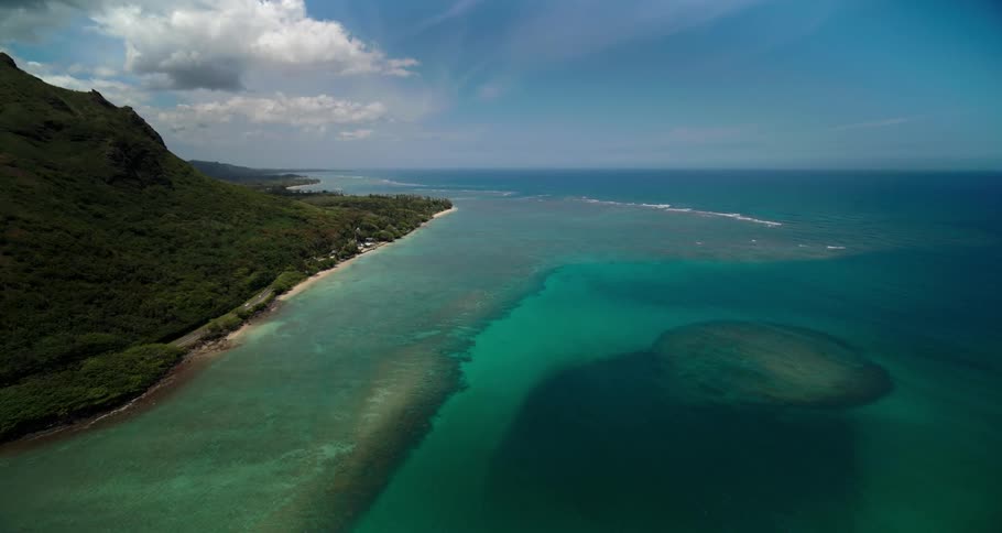 Aerial view of the ocean water is displayed in spring