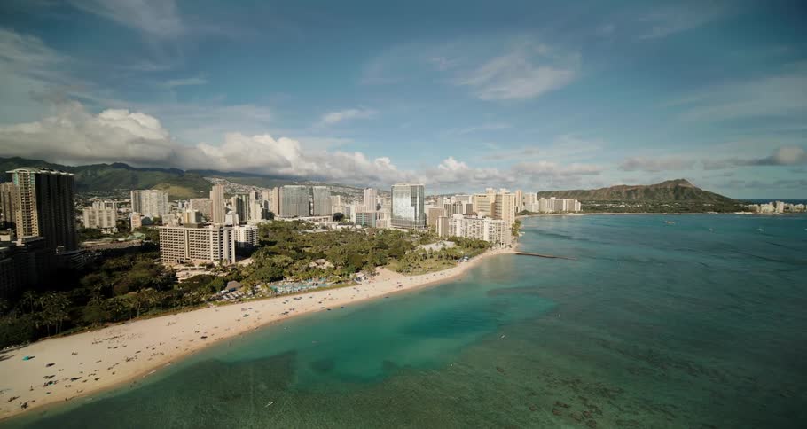 The blue waters surround the city