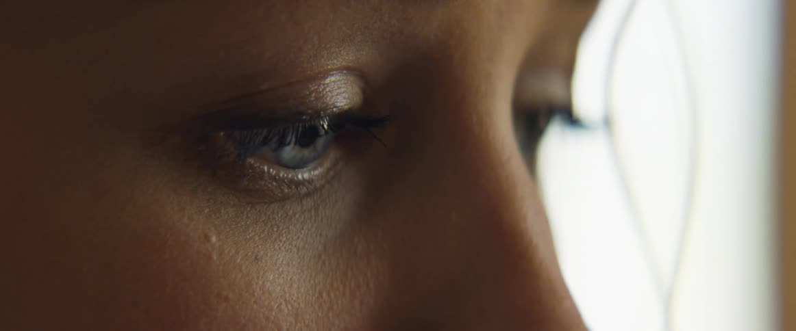 Close up of a woman with blue eyes