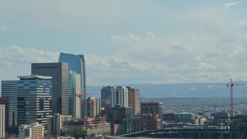 Aerial view of the skyscrapers on the citys downtown at sunset