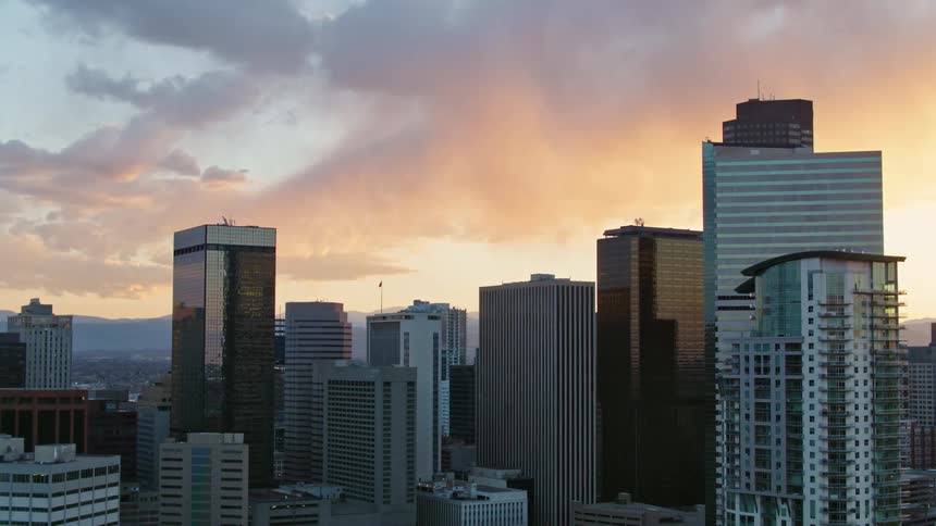 Skyscrapers in a metropolis on a cloudy evening