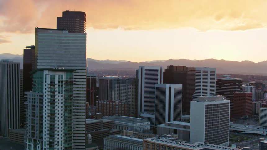 Skyscrapers and buildings in a metropolis in the evening