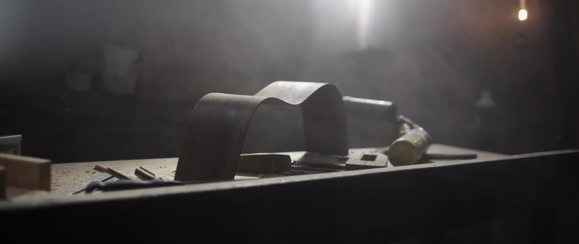 Close up view of a workshop with sun peeking through
