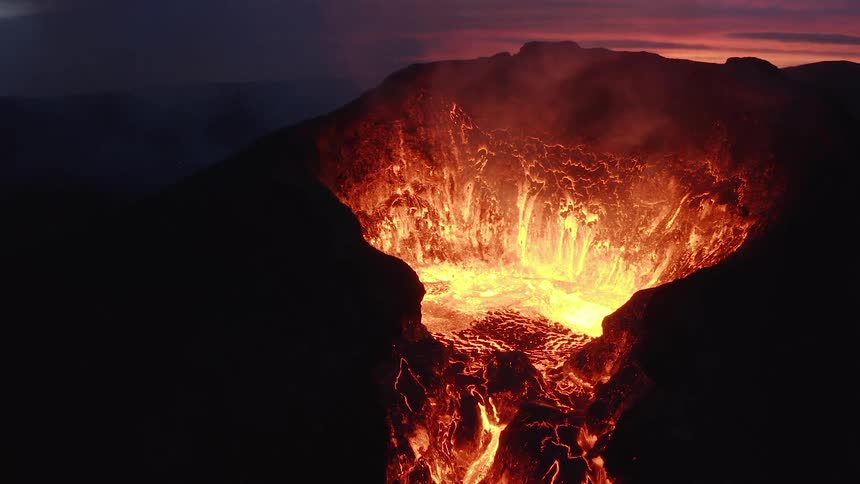 Aerial shot of a volcano eruption