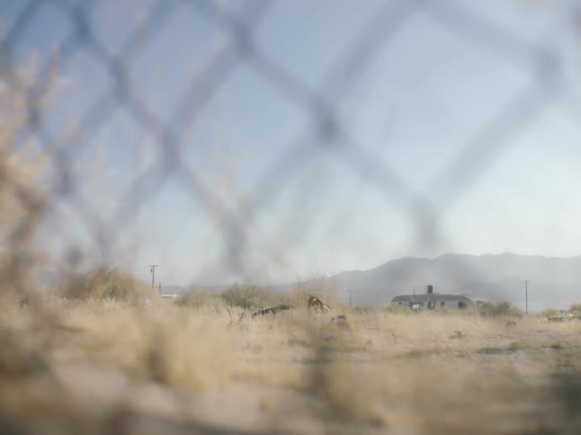 A camper is in the desert