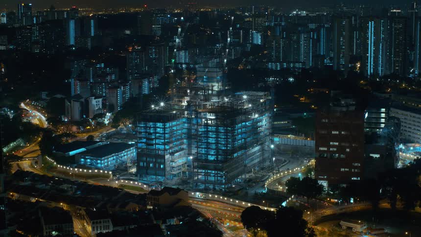 Time lapse showing a high rise building being constructed