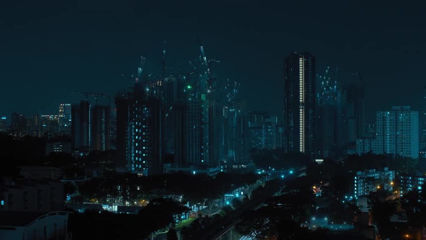 A time lapse of a city being built at night