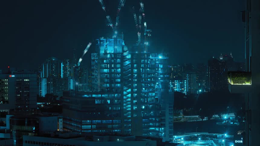 Time lapse showing a high rise building being constructed