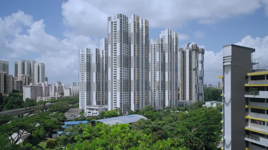 Time lapse of a neighborhood with high rise apartment buildings