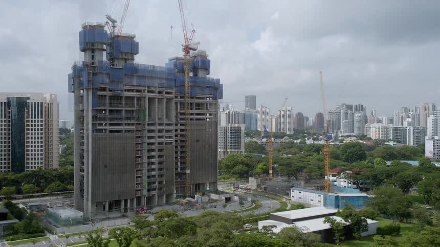 A building is constructed with time sped up