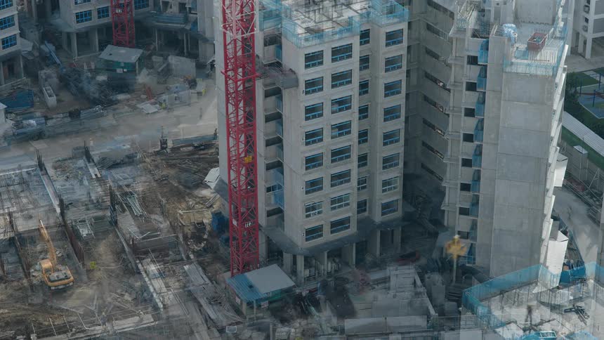 City buildings on a construction site go up floor by floor