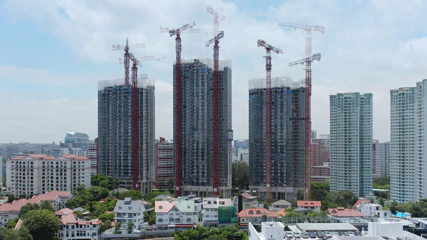Aerial view of tall buildings construction in the city