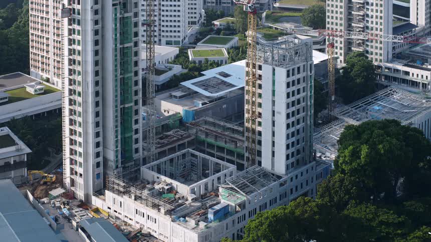 Buildings are under construction in the city