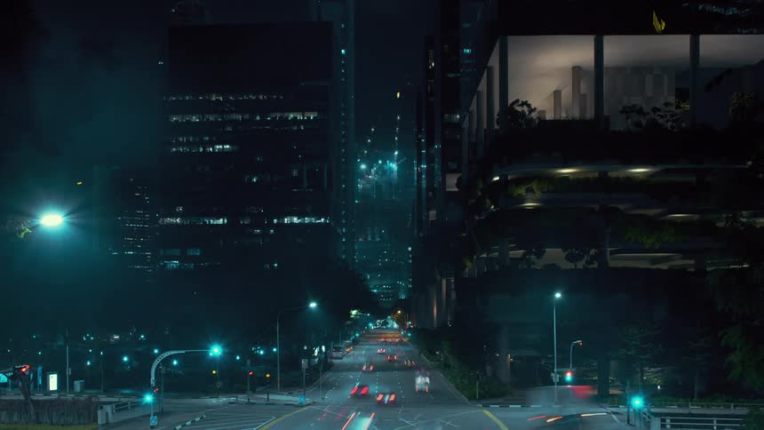 A time lapse of cars driving around in a city