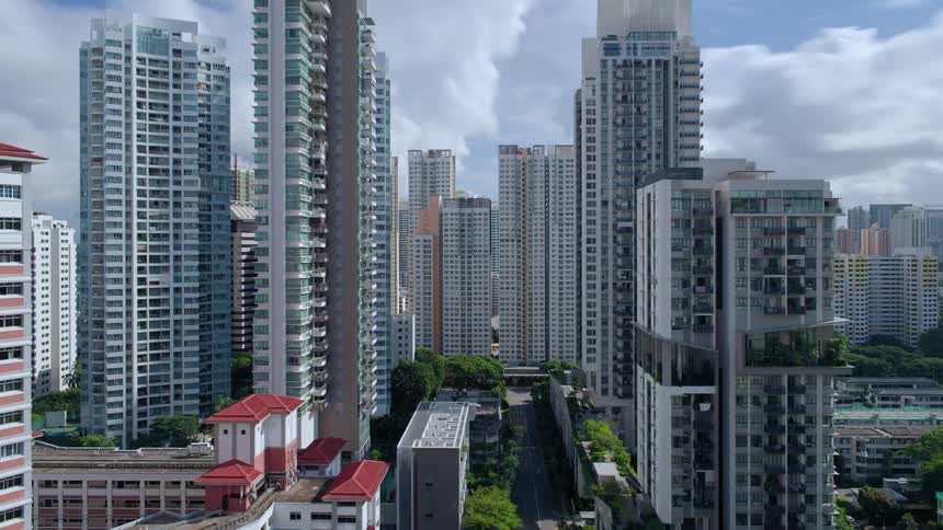 Time lapse of a neighborhood with high rise apartment buildings
