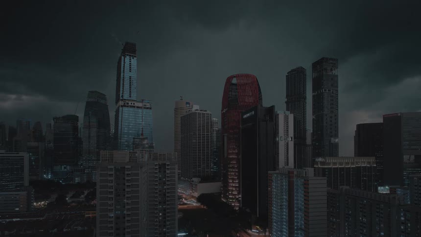 Skies grow dark over downtown as a storm brews