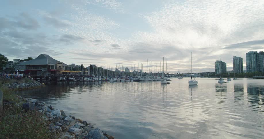 Boats float on the rippling water in Vancouver's False Creek
