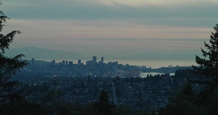 A time lapse of downtown Vancouver skyline at sunset