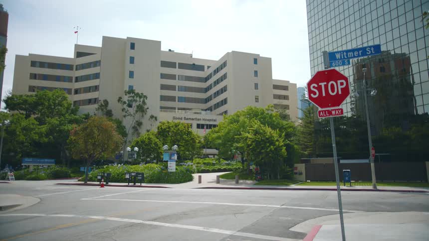 A moving shot of a hospital