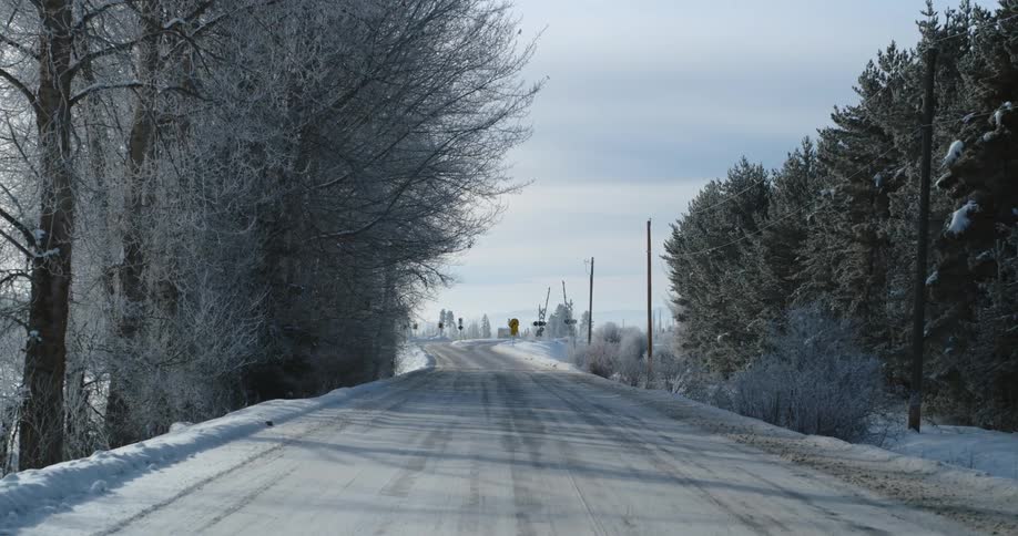 Wide shot of a road in winter